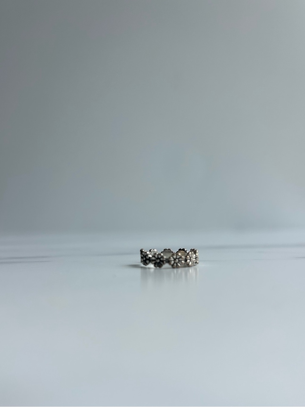 Sterling Silver Floral Adjustable Band Ring - Silver Daisy Stackable